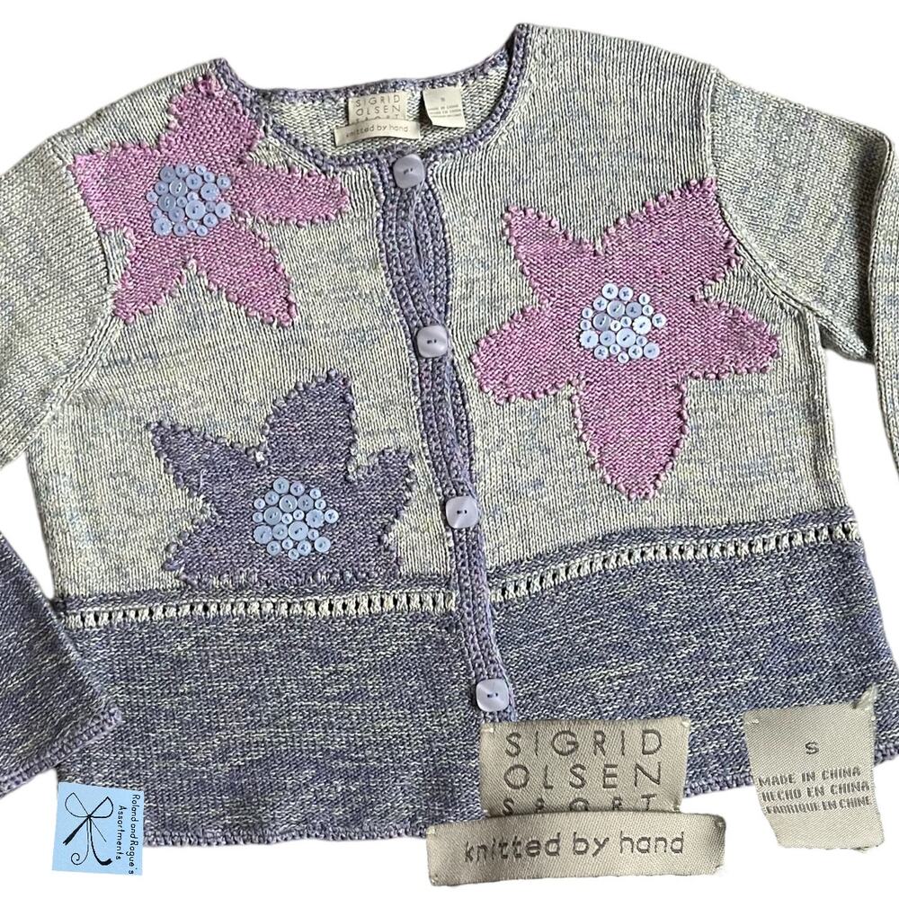 Sigrid Olsen Sport 2002 Linen Blend Floral Cardigan Sweater Sz S